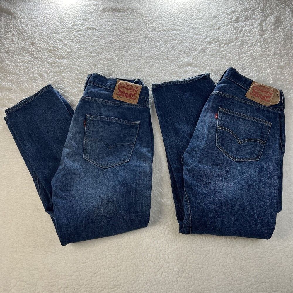 Levis 501 Jeans Mens 33x30 Blue Straight Button Fly Faded Workwear Lot of 2